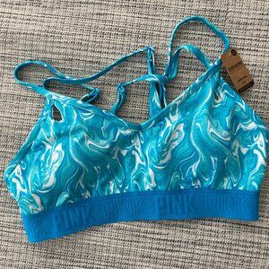 PINK Victoria's Secret Active Sports Bra Turquoise White Small Petite NWT